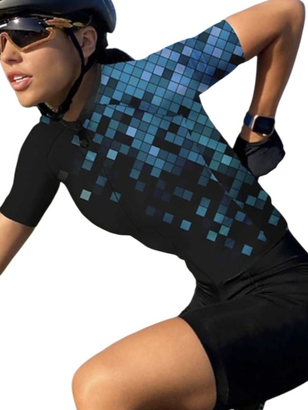#X17 Black Cycling Jersey with Blue Pixel Gradient